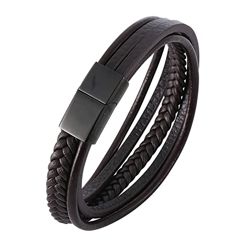 Ayoiow Männer Armband Leder Schwarz, 20.5cm Herren Armbanduhr 5 Schicht Armband Mit Schwarzer Schnalle von Ayoiow