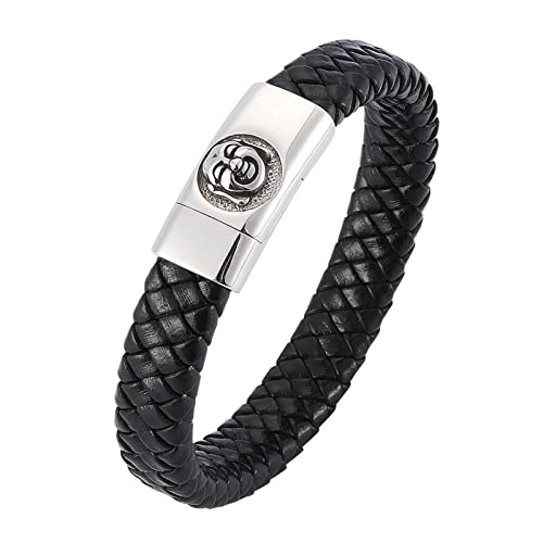 Ayoiow Männer Armband Leder Schwarz, 20.5cm Herren Armbanduhr Schwarzes Geflochtenes Armband Mit Buddha Kopf von Ayoiow