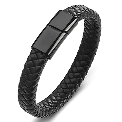 Ayoiow Männer Armband Leder Schwarz, Herren Armbanduhr 12mm Geflochtenes Armband von Ayoiow