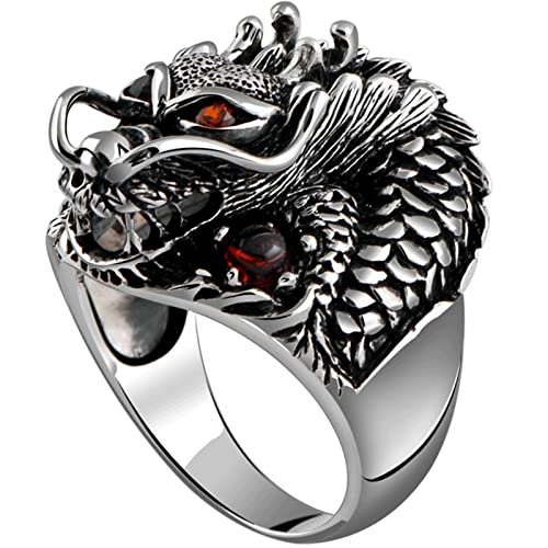 Ayoiow Männer Ring 925 Silber, Freundschaftsring Herren Punk Drachenkopf Ring Silber Ring Größe 63 (20.1) von Ayoiow