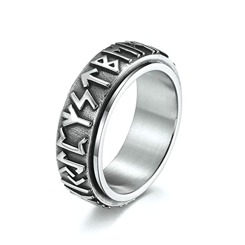 Ayoiow Männer Ring Biker, Männer Ring Edelstahl Rune Angst Ring Spinner Bands Ring Silber Größe 52 (16.6) von Ayoiow