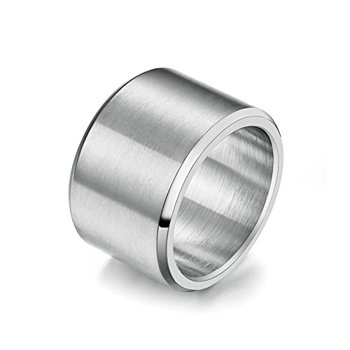 Ayoiow Männer Ring Edelstahl, Verlobungsring Silber 15 MM Breiter, Matter Bandring mit Abgeschrägten Kanten Größe 70 (22.3) von Ayoiow