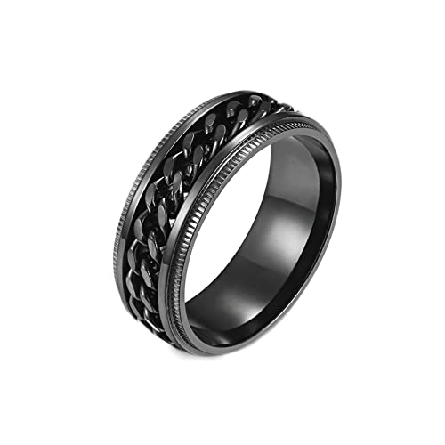 Ayoiow Männerring Gravur, Ring Herren Edelstahl Spinner Bands Ring mit Drehbarer Panzerkette mit Gerillten Kanten Schwarz Größe 54 (17.2) von Ayoiow