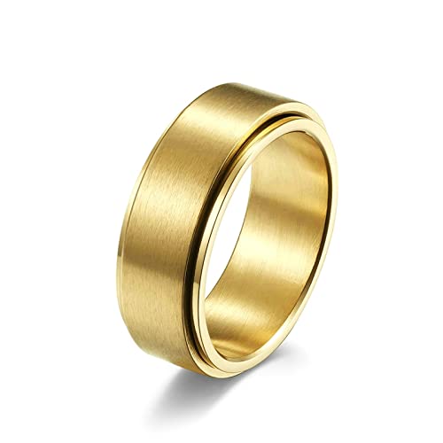 Ayoiow Männerringe Siegelring, Herren Ring Edelstahl 8MM Schlichte Matte Zappelringe Drehbar Gold Größe 60 (19.1) von Ayoiow