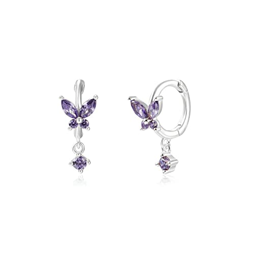 Ayoiow Ohrringe Creolen, 925 Ohrringe Damen Schmetterling mit Violett Zirkonia Ohrringe Silber Ohrschmuck Mädchen von Ayoiow