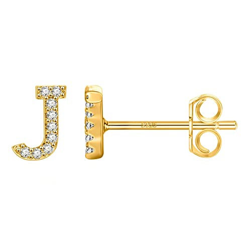 Ayoiow Ohrstecker 925, Ohrringe Damen Modern Buchstabe J mit Zirkonia Ohrringe Gold Ohrschmuck Mädchen von Ayoiow