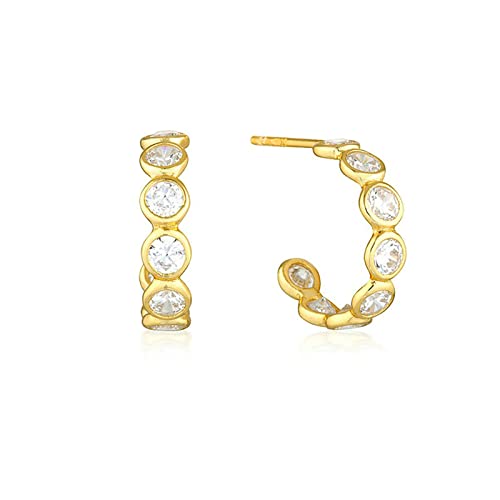 Ayoiow Ohrstecker 925, Ohrringe Mädchen Allergiefrei C Form mit Zirkonia Ohrringe Gold Ohrschmuck Damen von Ayoiow