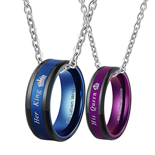Ayoiow Paar Halskette, Pärchen Kette mit Gravur EIN Leben Lang an Deiner Seite Partnerringe für Sie und Ihn Freundschaftsketten Blau Lila von Ayoiow