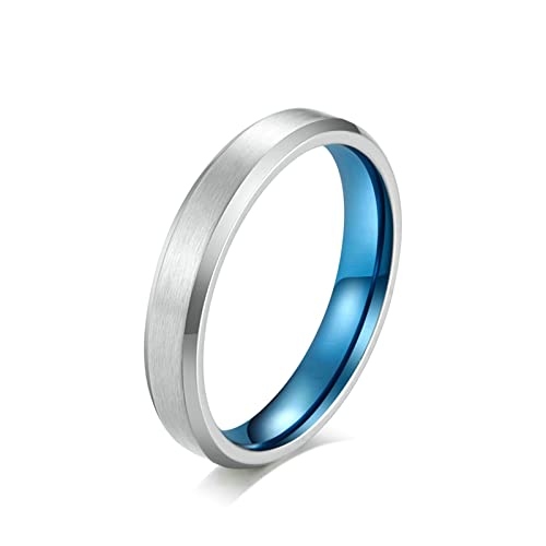 Ayoiow Partner Ringe für Sie und Ihn Set, Verlobungsring Blau Klassischer 4MM-Mattbandring mit Abgeschrägten Kanten Größe 62 (19.7) von Ayoiow