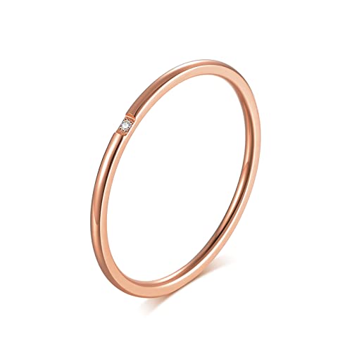 Ayoiow Partnerring Frauen, Ringe Edelstahl Damen 1mm Zirkonia Stapelbar Freundschaftsringe Roségold Ring Größe 52 (16.6) von Ayoiow