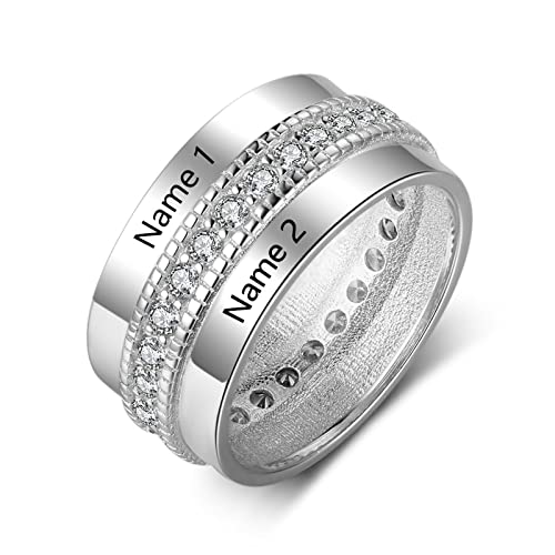 Ayoiow Personalisierte Ringe Damen, Ringe 925 Damen mit Runde Zirkonia Ring Damen Größe 54 (17.2) Silber von Ayoiow