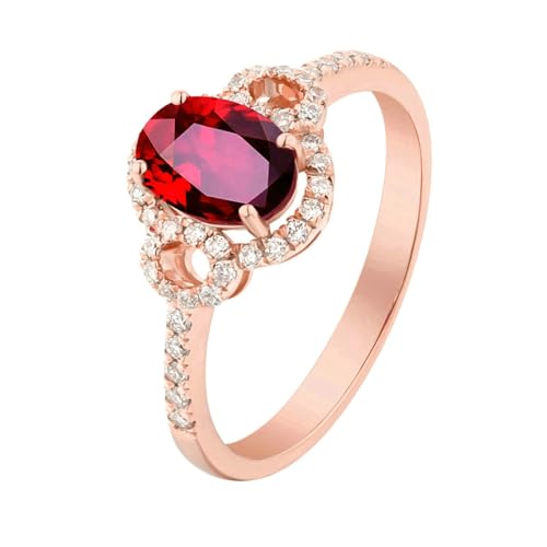 Ayoiow Ring 18 Karat Ehering Damen Hohle Kreis Oval 0.52ct Rot Rubin Ring 0.15ct Damen Ring Steinchen Ringe Rot Roségold von Ayoiow