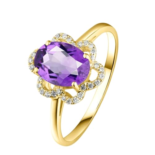 Ayoiow Ring 18 Karat Hochzeitsring Damen Blume Oval 1.21ct Lila Amethyst Ringe 0.09ct Damenring Mit Steinen Ring Gelb Lila von Ayoiow