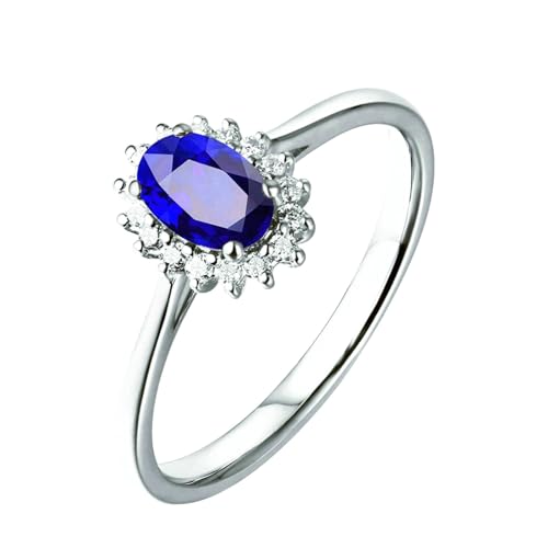 Ayoiow Ring 18 Karat Partnerring Damen Blume Oval 2ct Blau Saphir Ringe 0.32ct Damenring Steine Ring Blau von Ayoiow