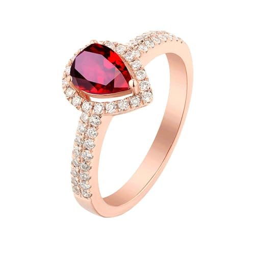 Ayoiow Ring 18 Karat Partnerring Damen Tropfen 0.45ct Rot Rubin Ring 0.255ct Damen Ring Steinchen Ringe Rot Roségold von Ayoiow