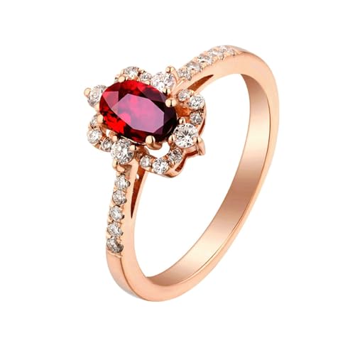 Ayoiow Ring 18 Karat Ring Damen Verlobung Schlicht Oval 0.62ct Rot Rubin Ring 0.235ct Damen Ring Steinchen Ringe Rot Roségold von Ayoiow