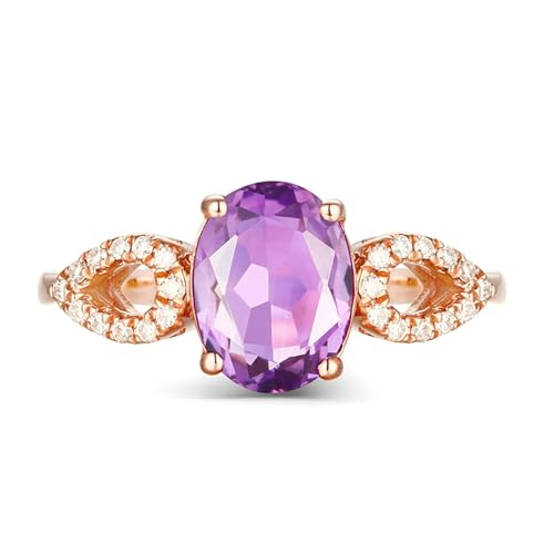 Ayoiow Ring 18 Karat Ringe Damen Modeschmuck Hohle Tropfen Oval 1.34ct Lila Amethyst Ringe 0.083ct Ring Mit Steinen Ring Roségold von Ayoiow