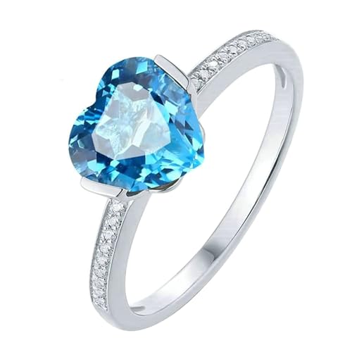 Ayoiow Ring 18 Karat Ringe Verlobung Damen Herz 1.8ct Blau Topas Ringe Damenring Steine Ring Weißgold von Ayoiow