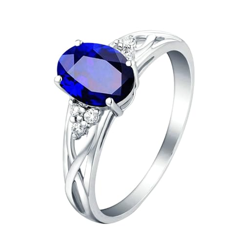 Ayoiow Ring 18 Karat Ringe für Damen Hohle Verdrillt Oval 0.41ct Blau Saphir Ringe 0.06ct Damenring Steine Ring Blau von Ayoiow