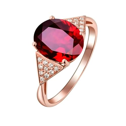 Ayoiow Ring Damen 18K Ehering Damen Dreieck Oval 0.57ct Rot Rubin Ring Damenring Steinchen Ringe Roségold von Ayoiow