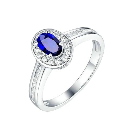 Ayoiow Ring Damen 18K Ehering Damen Oval 1ct Blau Saphir Ring 0.45ct Damen Ring Steinchen Ringe Blau von Ayoiow