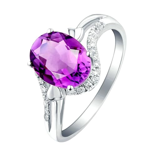 Ayoiow Ring Damen 18K Partnerring Damen Herz Oval 1.61ct Lila Amethyst Ringe 0.125ct Damenring Steine Ring Lila von Ayoiow