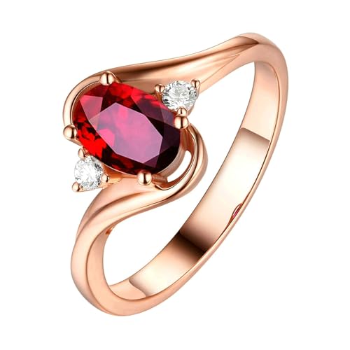 Ayoiow Ring Damen 18K Partnerring Damen Oval 0.4ct Rot Rubin Ring 0.046ct Damen Ring Steinchen Ringe Rot Roségold von Ayoiow