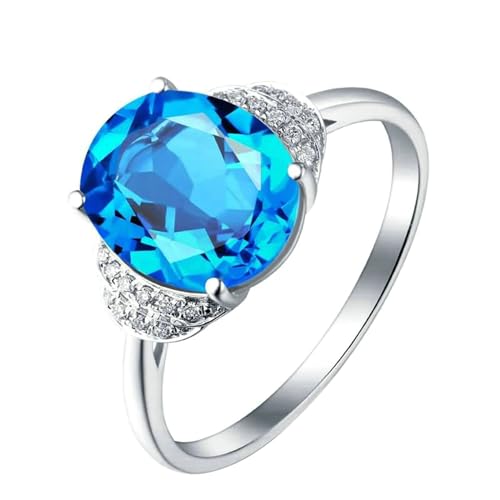 Ayoiow Ring Damen 18K Partnerring Damen Oval 3.59ct Blau Topas Ring 0.048ct Damen Ring Steine Ringe Weißgold von Ayoiow