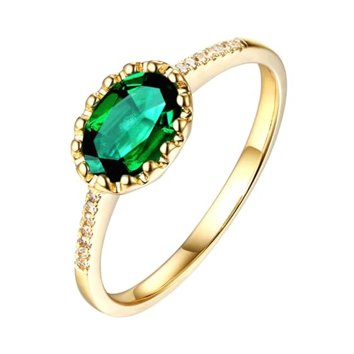 Ayoiow Ring Damen 18K Ring für Damen Oval 0.7ct Grün Smaragd Ring 0.036ct Damen Ring Steine Ringe Grün von Ayoiow