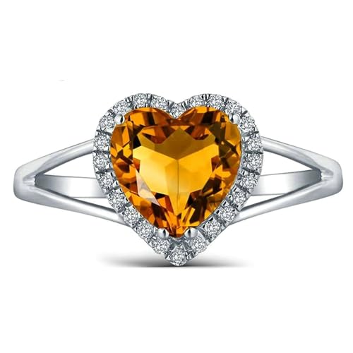 Ayoiow Ring Damen 18K Ringe für Damen Klassisch Herz 1.43ct Gelb Citrin Ring 0.08ct Damen Ring Steinchen Ringe Weißgold von Ayoiow