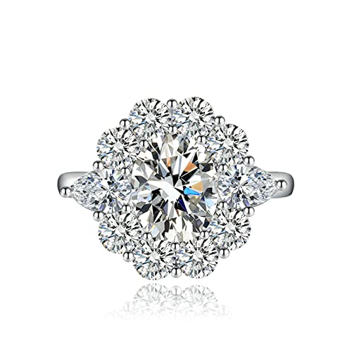 Ayoiow Ring Damen Offen, Blume mit Oval Zirkonia Hochzeit Band Damen Weiß von Ayoiow