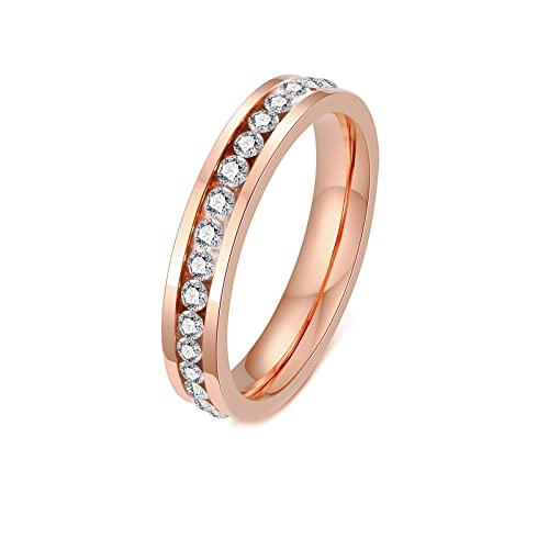 Ayoiow Ring Damen Verlobungsring, Edelstahl Ringe Damen Breit 4mm Ewigkeitsband Zirkonia Eheringe Roségold Ring Größe 60 (19.1) von Ayoiow