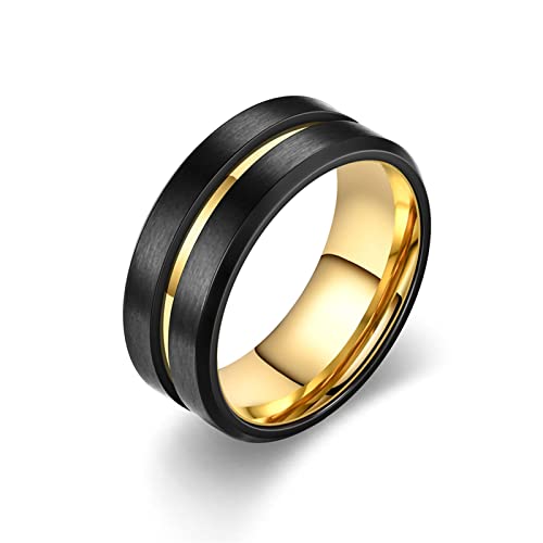 Ayoiow Ring Edelstahl Herren 8mm Matt Finished Mit Nut Schwarz Gold Ringe Verlobung von Ayoiow