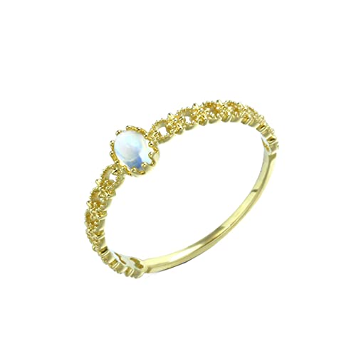Ayoiow Ring für Damen, Ehering Damen mit Oval Mondstein Ring Weiß Hohle Blume Größe 49 (15.6) von Ayoiow