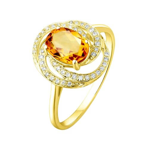 Ayoiow Ring für Frauen Gold 18 Ring Damen Verlobungsring Oval 0.94ct Gelb Citrin Ringe 0.124ct Damenring Steine Ring Gelb Gold von Ayoiow