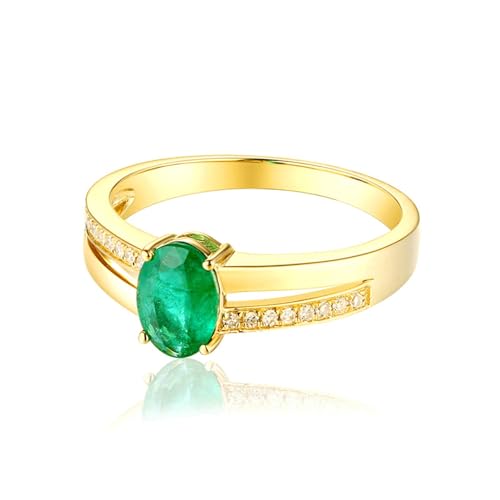 Ayoiow Ring für Frauen Gold 18 Ringe Damen Nickelfrei Oval 0.56ct Grün Smaragd Ringe 0.06ct Ring Mit Steinen Ring Grün von Ayoiow