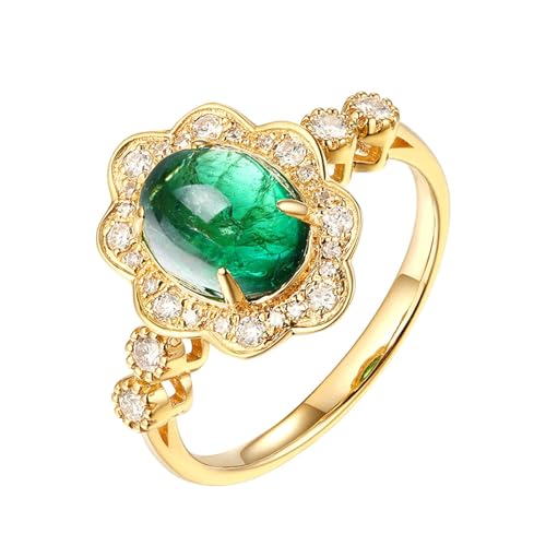 Ayoiow Ring für Frauen Gold 18 Verlobungsringe Damen Blume Oval 1.9ct Grün Smaragd Ring 0.22ct Damen Ring Steinchen Ringe Grün von Ayoiow