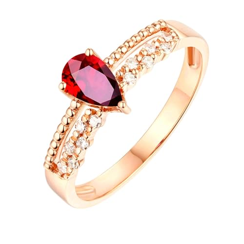 Ayoiow Ring für Frauen Rotgold 18 Hochzeitsring Damen Tropfen 0.53ct Rot Rubin Ringe 0.08ct Ring Mit Steinen Ring Rot von Ayoiow
