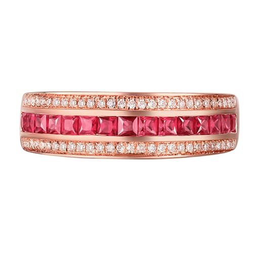 Ayoiow Ring für Frauen Rotgold 18 Ring für Damen Kanal Set Prinzessin Form 0.8ct Rot Rubin Ringe 0.12ct Ring Mit Steinen Ring Rot Roségold von Ayoiow