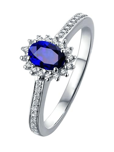 Ayoiow Ring für Frauen Weißgold 18 Ehering Damen Oval 0.56ct Blau Saphir Ring 0.182ct Damen Ring Steinchen Ringe Blau Weißgold von Ayoiow