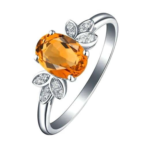 Ayoiow Ring für Frauen Weißgold 18 Ring Damen Blätter Oval 0.92ct Gelb Citrin Ringe 0.05ct Ring Mit Steinen Ring Weißgold von Ayoiow