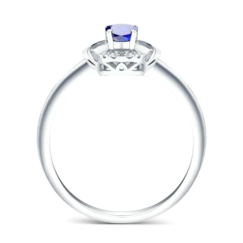Ayoiow Ring für Frauen Weißgold 18 Ringe Verlobung Damen Oval 0.97ct Blau Saphir Ringe 0.1ct Damenring Mit Steinen Ring Blau von Ayoiow