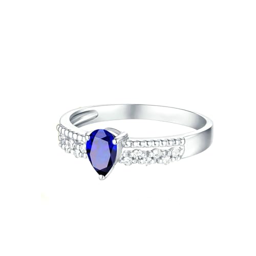 Ayoiow Ring für Frauen Weißgold 18 Verlobungsringe Damen Tropfen 0.51ct Blau Saphir Ring 0.08ct Damen Ring Steine Ringe Blau von Ayoiow