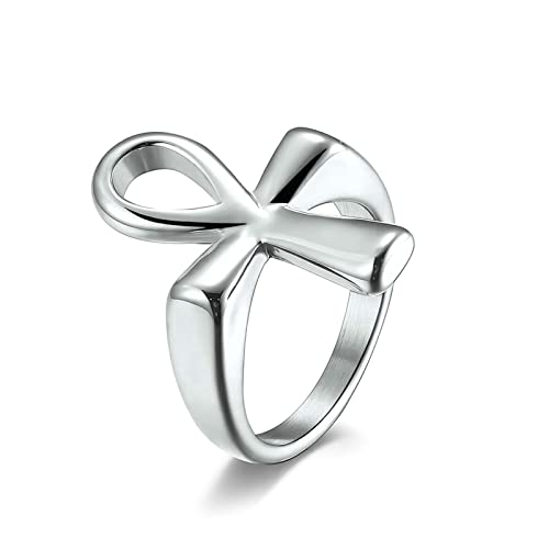 Ayoiow Ring für Herren Edelstahl, Freundschaftsring Silber Ankh-Kreuzring 26 MM Breit Größe 60 (19.1) von Ayoiow