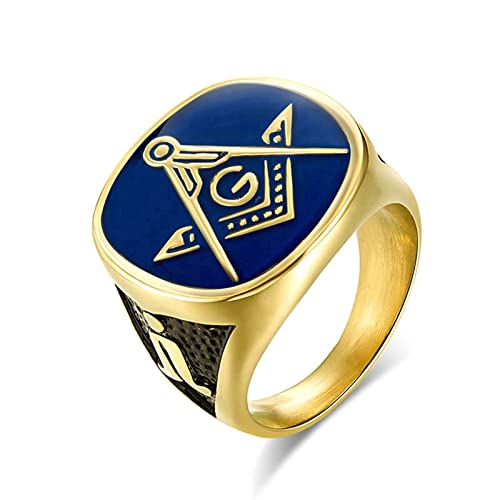Ayoiow Ring für Herren Edelstahl, Hochzeit Band Gold Freimaurer Siegelring Größe 62 (19.7) von Ayoiow