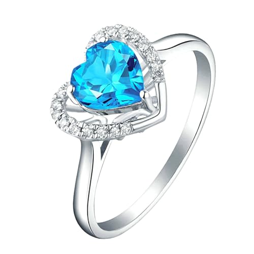 Ayoiow Ringe 18 Karat Bandring Damen Herz 0.94ct Blau Topas Ringe 0.065ct Damenring Steine Ring Blau von Ayoiow