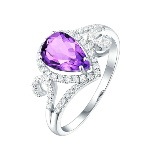 Ayoiow Ringe 18 Karat Ehering Damen Tropfen 1.33ct Lila Amethyst Ringe 0.25ct Ring Mit Steinen Ring Weißgold von Ayoiow