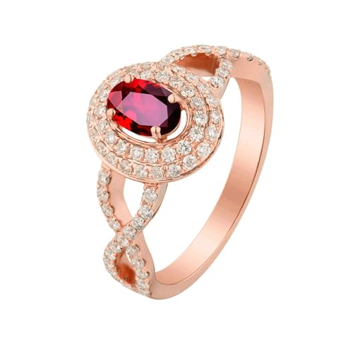 Ayoiow Ringe 18 Karat Partnerring Damen Hohle Verdrillt Oval 0.57ct Rot Rubin Ring 0.481ct Damen Ring Steine Ringe Rot Roségold von Ayoiow