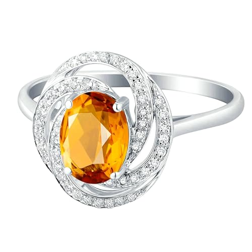 Ayoiow Ringe 18 Karat Trauringe Damen Oval 0.94ct Gelb Citrin Ringe 0.124ct Ring Mit Steinen Ring Weißgold von Ayoiow