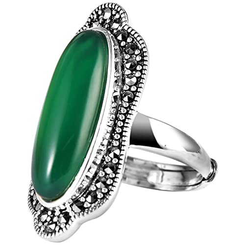 Ayoiow Ringe Damen Silber 925, Verstellbare Ringe Damen Ethnischer Grün Vintage Stein Ringe Silber Grün von Ayoiow